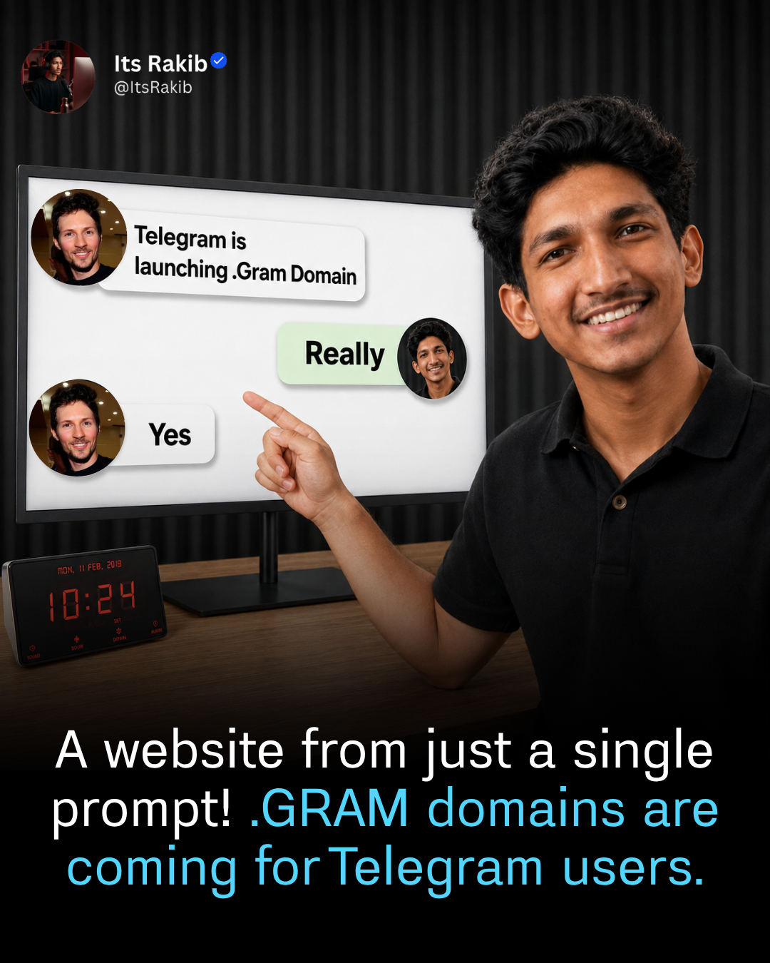 A website from just a single prompt! .GRAM domains are coming for Telegram users.